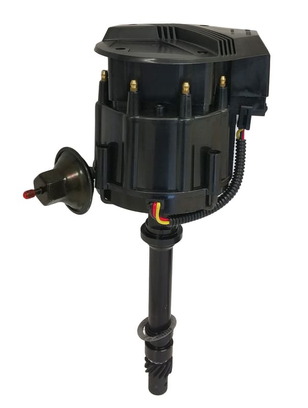 Proflow Distributor, Billet Black, HEI Ready-to-Run Black, Vacuum Advance, SB & BB For Chevrolet with 50, 000 V Coil In Cap