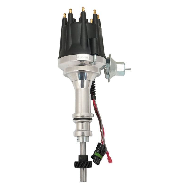 Proflow Distributor, Billet Black, HEI Ready-to-Run, Vacuum Advance, For Ford 302 351 Cleveland Early Large Shaft