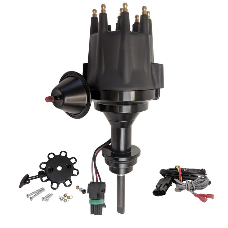 Proflow Distributor, Billet Black, HEI Ready-to-Run Black Cap , Vacuum Advance, SB For Chrysler 318, 340, 360