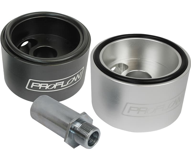 Proflow Oil Filter Adapter, Sandwich Adapter, Billet Aluminium, Black Anodised, 13/16-16 in, AN10, 1/8in. NPT Port Chev