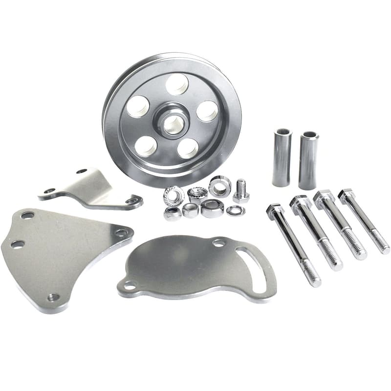 Proflow Power Steering Pump Bracket mounting kit, GM Type Pump, V Belt Pulley, Chrome