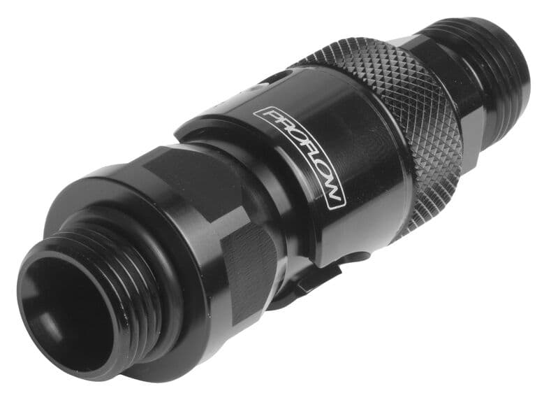 Proflow Fitting, Dry Break, Quick Release, Holley Ultra Fuel Bowl, AN8 ORB To -08AN Male, Aluminium, Black