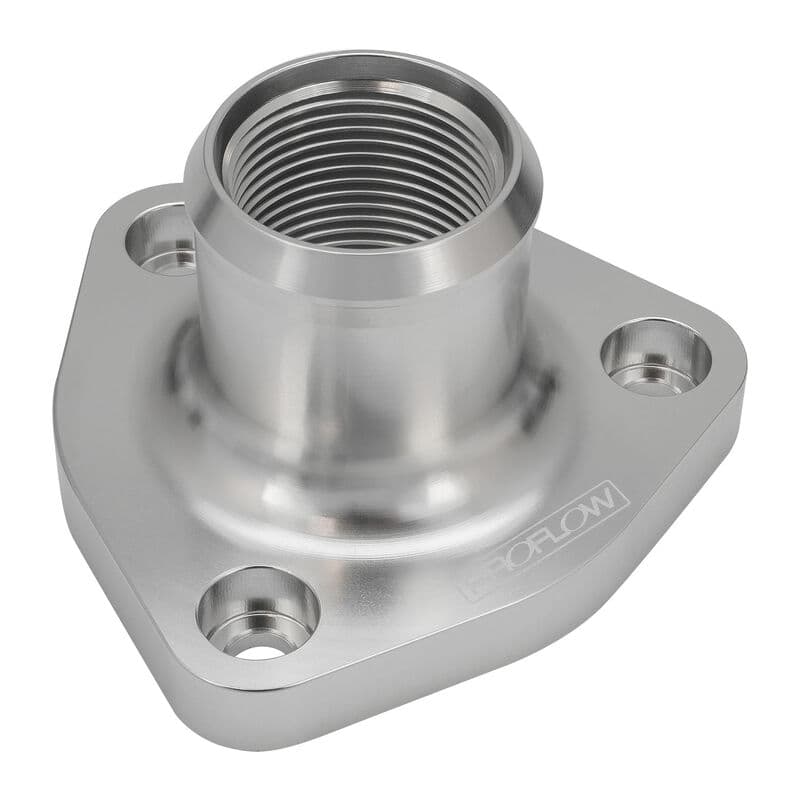 Proflow Water Neck, Billet Aluminium Thermostat Housing, For Nissan & Holden RB30, RB25, Polished Silver