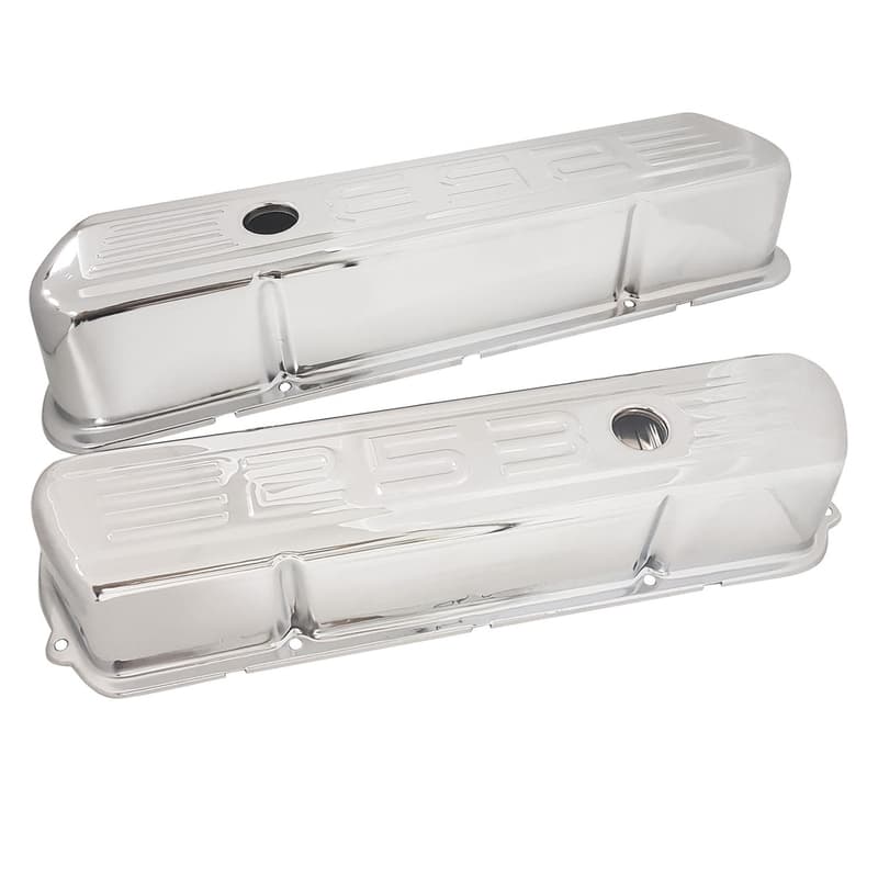 Proflow Valve Covers Steel, Tall, Chrome For Holden Commodore, 253 Logo, Pair