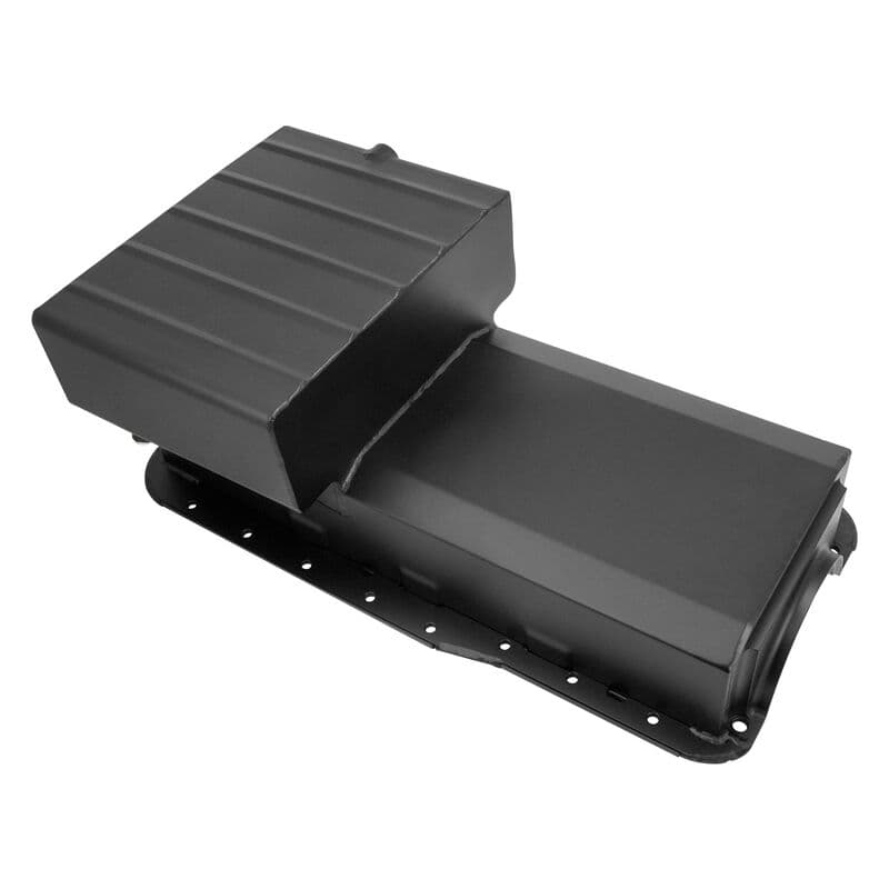 RTS Oil Pan Steel Fabricated, Stroker, SB Ford 351W, Early Falcon, Dart & World 4 bolt, Billet End Seals, Matte Black, 6.6L Capacity