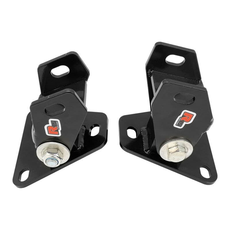 RTS black and red polyurethane engine mounts for Chev V8 swap into Holden HQ–WB and Torana LH–LX.