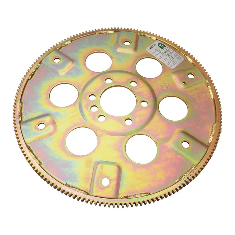 RTS Transmission Flexplate, Gold Zinc Late SB Chevrolet, 168 Tooth - External - 1-piece rear Main Seal Block, Each