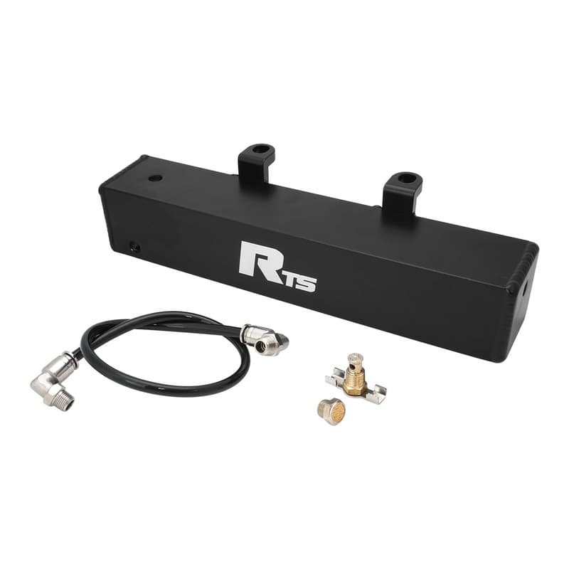 RTS Transmission Overflow Catch Can, TH350 & 4L80E/4L85E, Rectangular, 600ml Capacity, Aluminium, Black Powdercoated