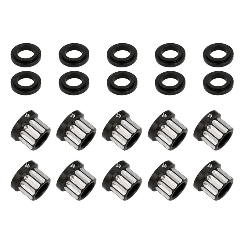 Street Pro Wheel Nut & Washer Kit, 5/8''-18, Cold Forged Billet Aluminium, Black Milled, 12-Point, Set of 10