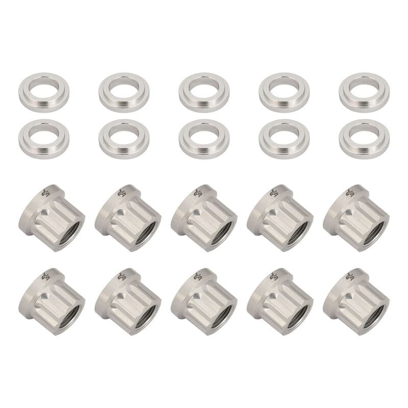 Street Pro Wheel Nut & Washer Kit, 5/8''-18, Cold Forged Billet Aluminium, Silver, 12-Point, Set of 10