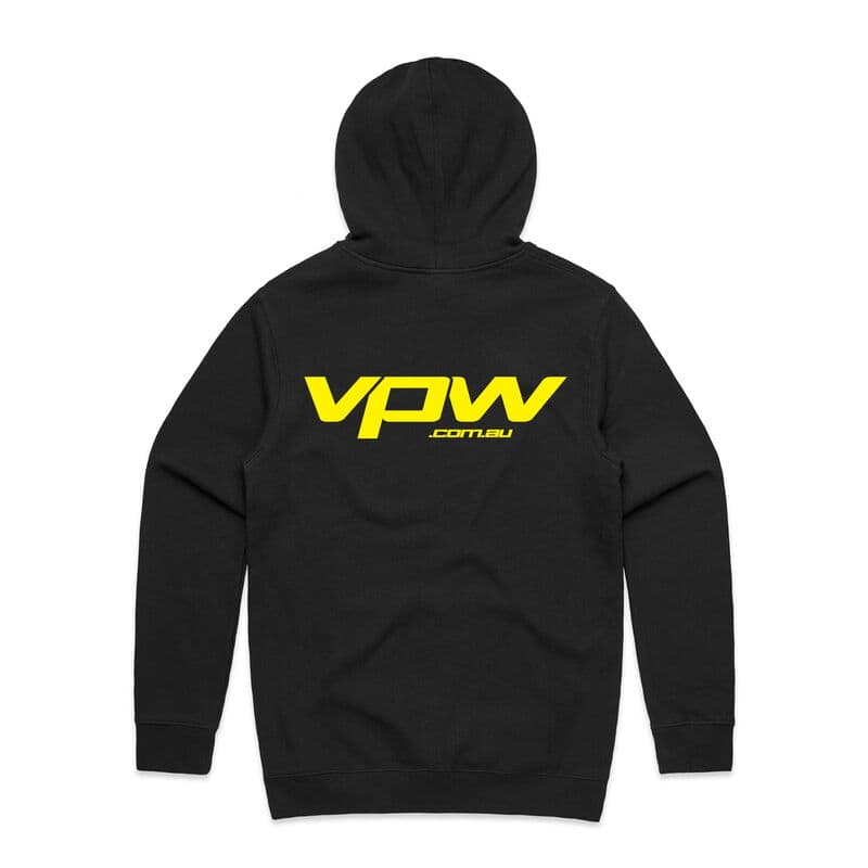 VPW Yellow Logo Hoodie Sweatshirt, Cotton, Polyester, Black, Small