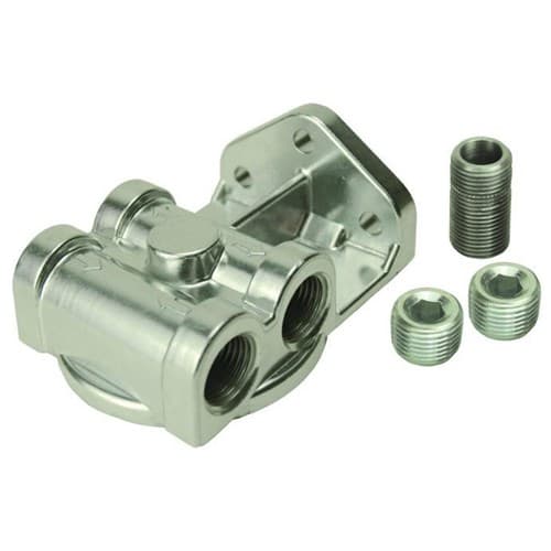 Oil Filter Mount, 3/4"-16 1/2" NPT Single Side Ports Derale - 25709